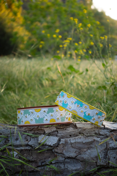 Darling Daisies - Daisy flower tooled leather dog collar design