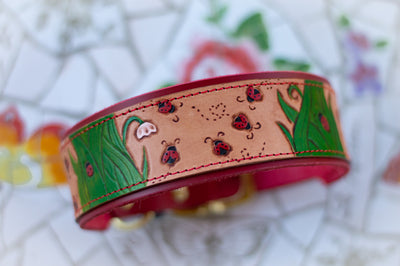Ladybugs Leather Dog Collar - KoKoLati