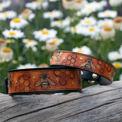 The Honey Bee Leather Dog Collar - KoKoLati