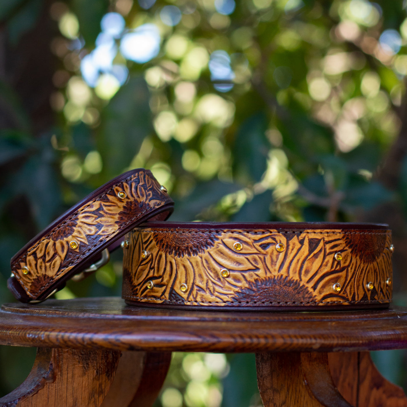 Leather sunflower dog sales collar